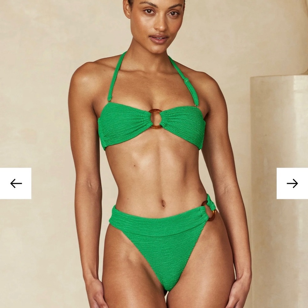 Monday Swimwear Antigua Bottom in Palm Green Crinkle